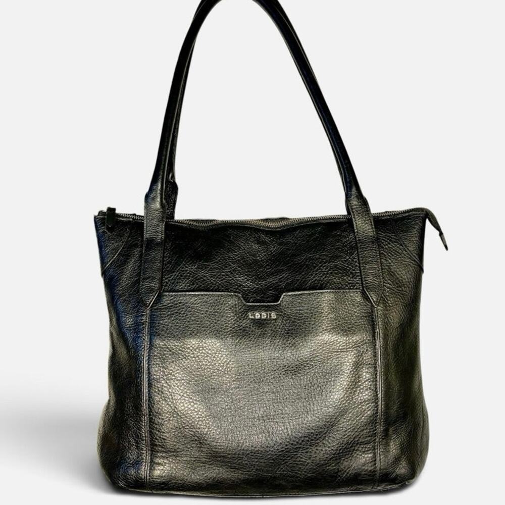 Lodis Black Pebbled Leather Tote Zip Top Shoulder Work Business Laptop Bag BTC